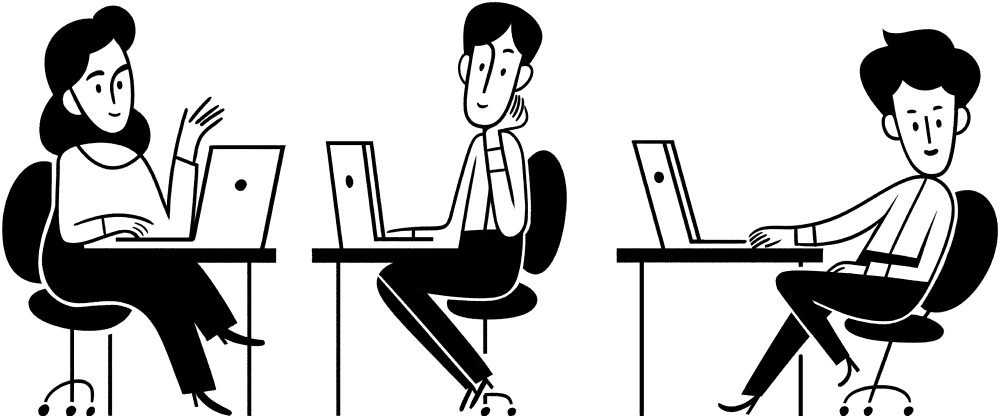 一些人在辦公桌前用電腦工作的插圖