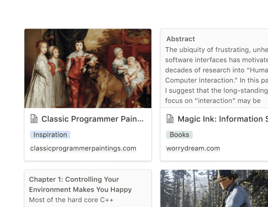 Notion 資料庫中多個條目的螢幕截圖