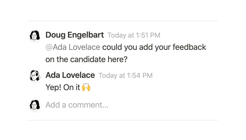 螢幕截圖，顯示兩位 Notion 使用者的留言串