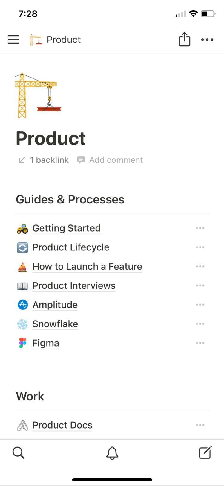 一張 Notion 行動應用程式的螢幕截圖